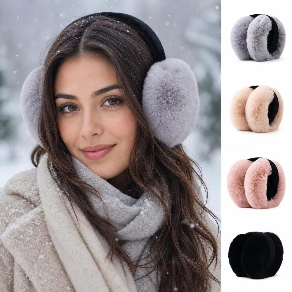 Cozy Adjustable Faux Fur Earmuffs Foldable Soft Fluffy Ear Covers Thermal Lining Winter Ear Muffs For Women
