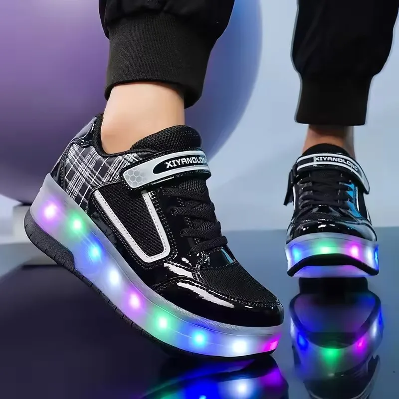 Fashion Boy Girl Roller Skates Shoes With 2 Wheels Kids LED Light Flashing Sneaker Children's Running Sports Walking Shoes 29-41