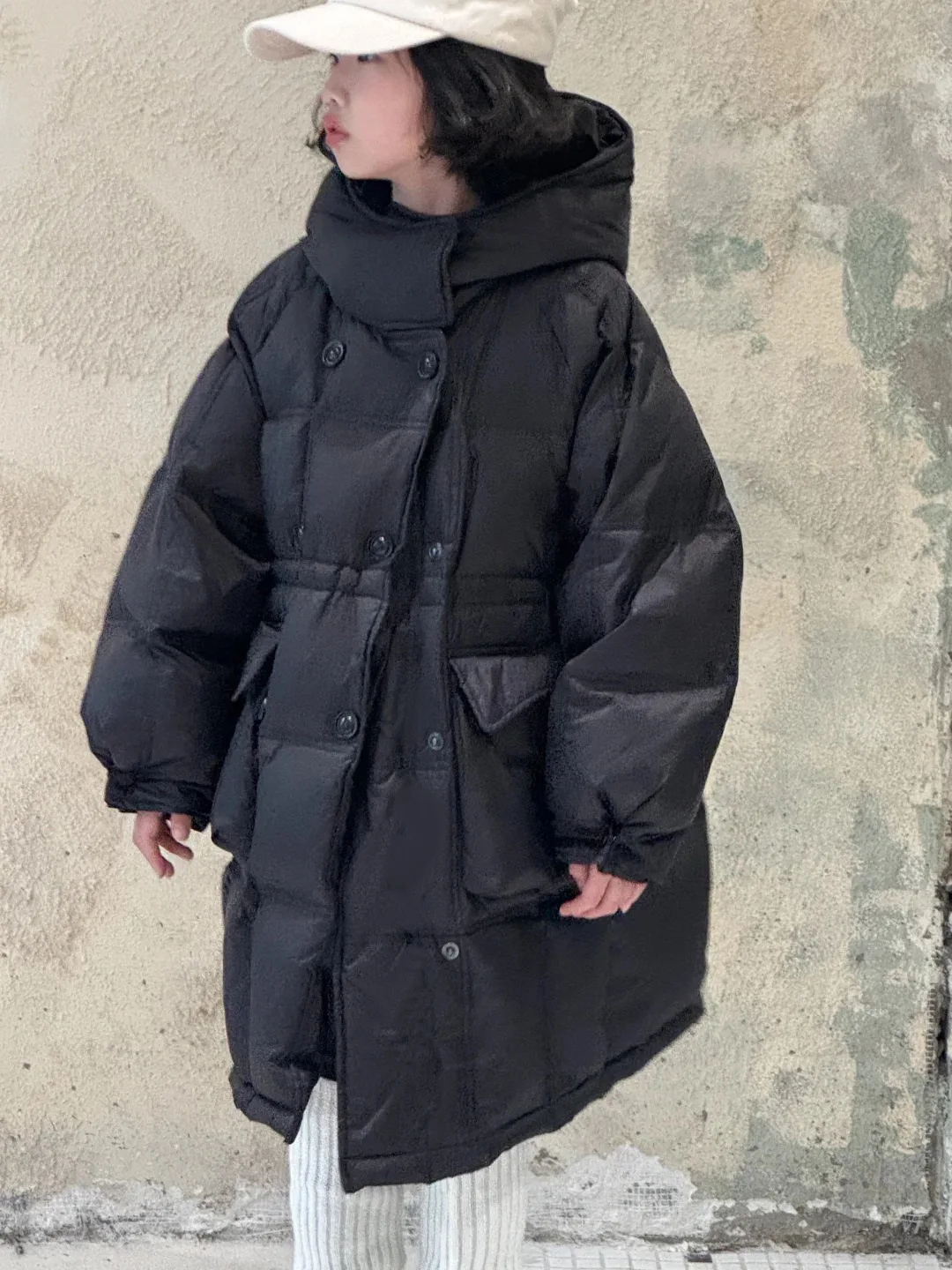 4-14Years Children's down cotton-padded jacket,girls thick and fashionable mid-length cotton-padded Korean-style cold-proof coat