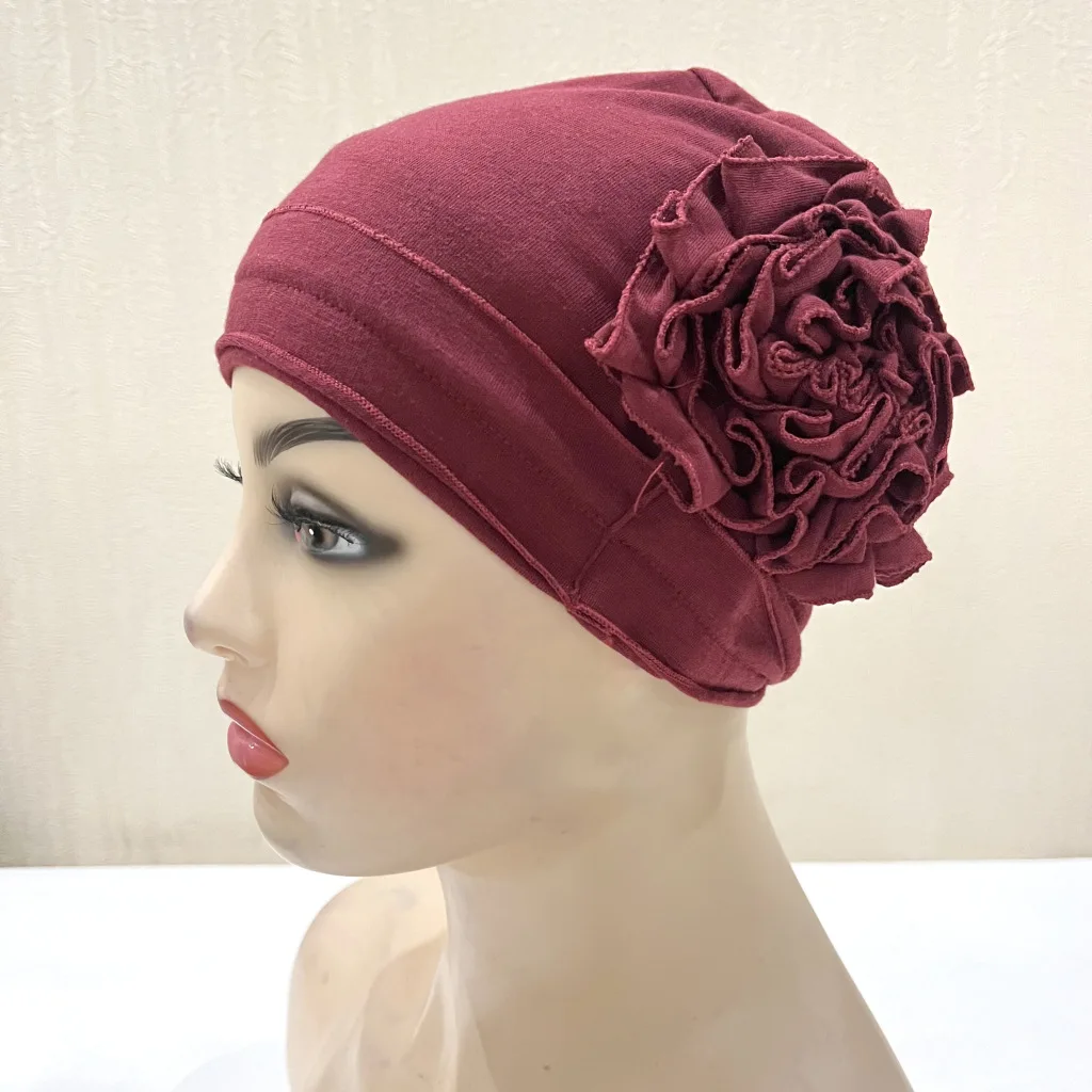 12PCS Muslim Women Flower Hijab Hat Turban Stretch Beanies Bonnet Chemo Cap Hair Loss Headscarf Headwrap Headwear Turbante Mujer