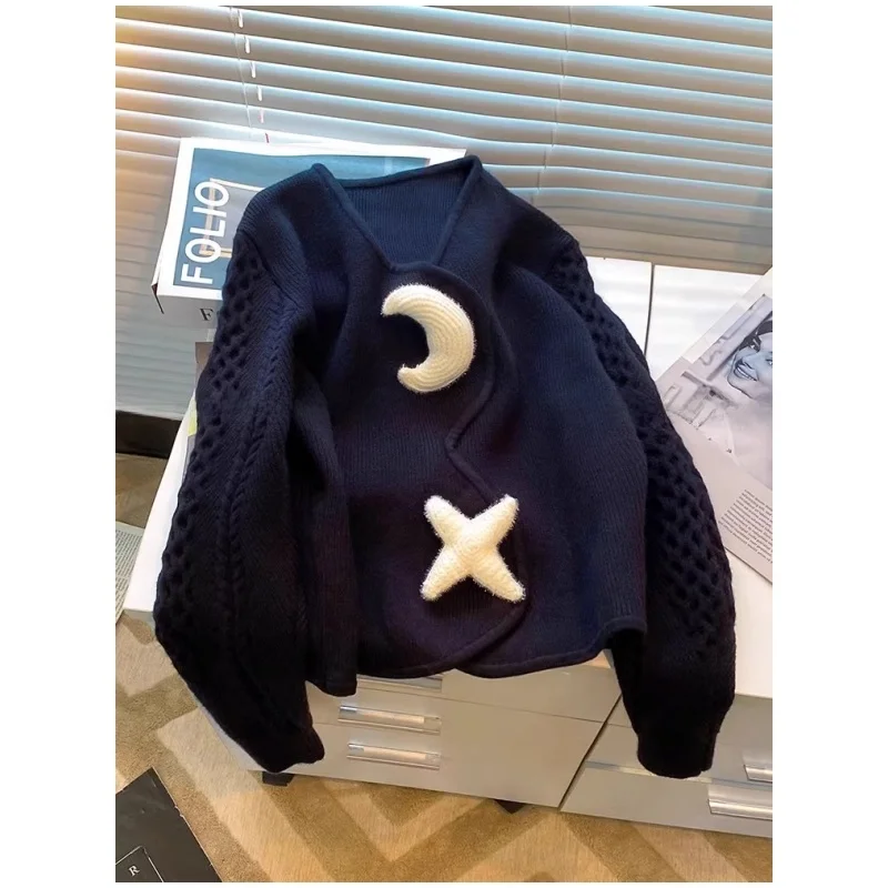 

Мужской свободный вязаный свитер в корейском стиле, повседневный, больших размеров, осенне-зимний, уличный стиль, трендовый дизайн