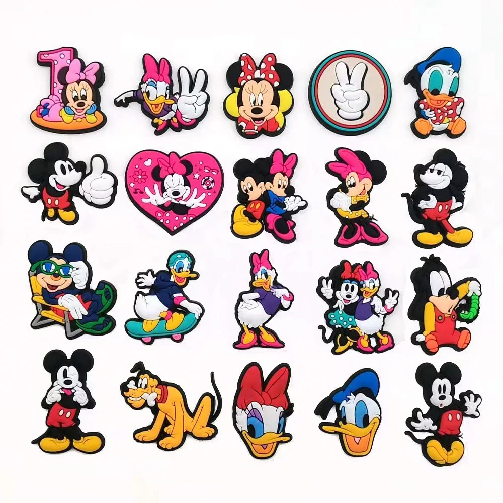 20Pcs Cartoon Mickey Minnie Series Shoe Charms for Clogs Bubble Slides Sandals PVC Shoe Decorations Buckle Accessories for Kids