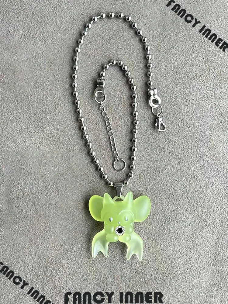 2026 New Necklace Green Doll Pendant Titanium Steel Chain Cute Neck Accessaries for Women Girl Party Jewelry