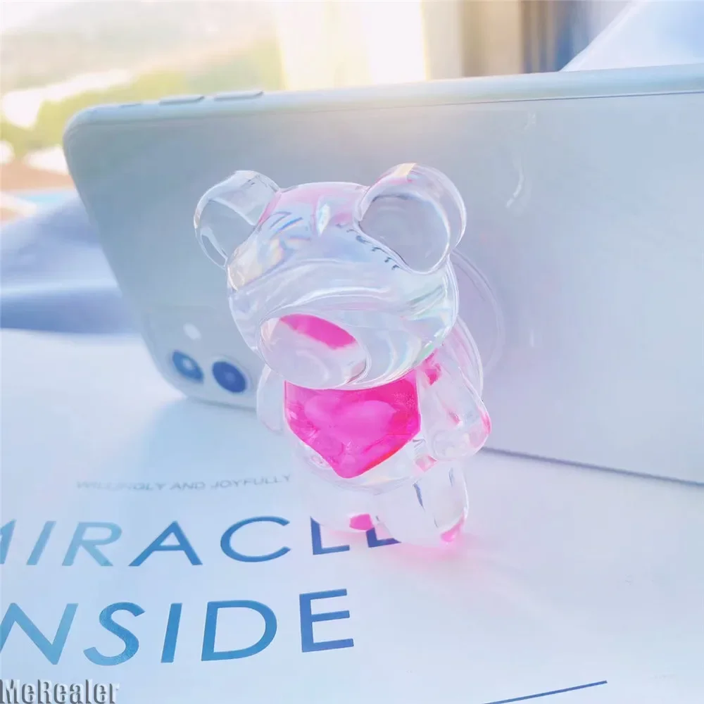 New Cute 3D Jelly Heart Transparent Bear Phone Stand Holder Phone Accessories for Man Woman Gift Socket iphone 16 Samsung