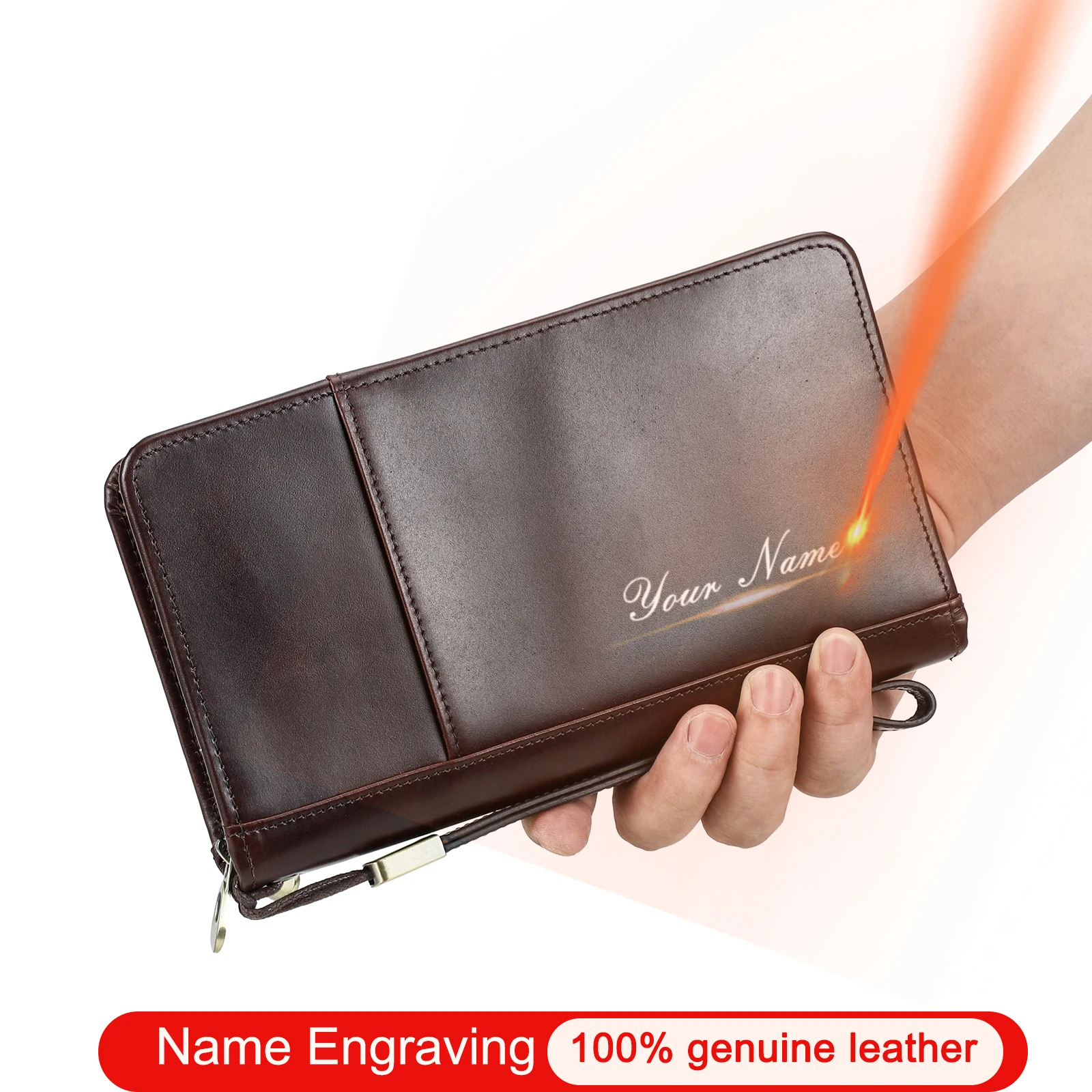 Genuine Leather Family Passport Clutch Wallets Passport Cover Travel Clutch Bag Men‘s Bag Handbag Card Holder Name Engraving