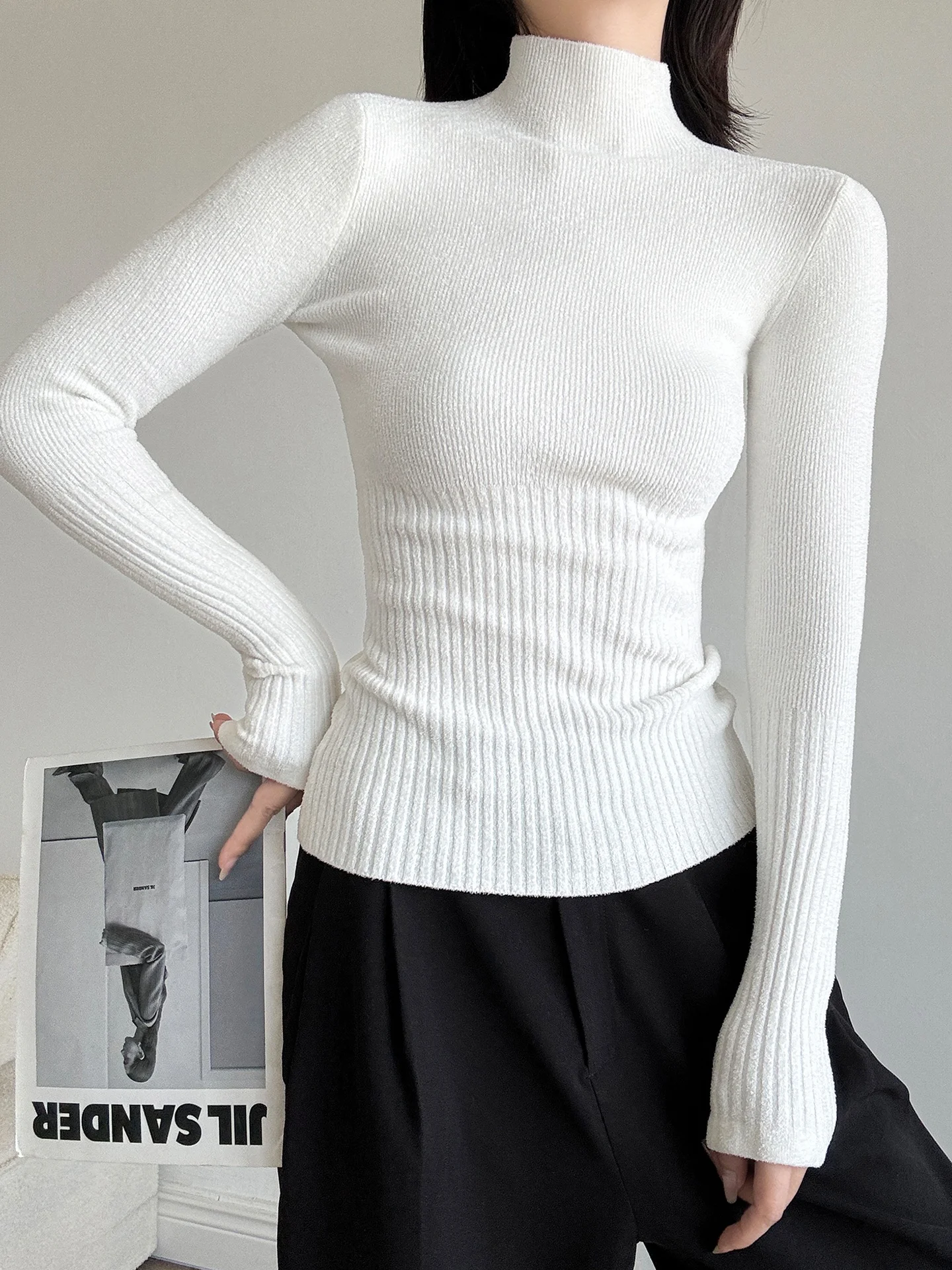 

Slim Fit Long Sve Knit Top Thi Теплое нижнее белье Simple Sle Commute Winter Faion Удобный базовый слой irt