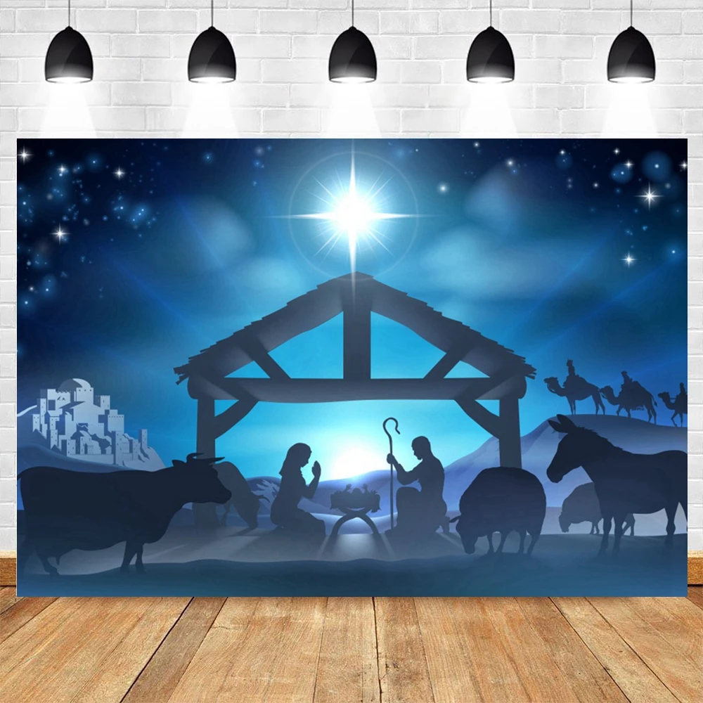 Christian Birth of Jesus Backdrops Chiristmas Holy Night Family Cross Angel Nativity Scene Baby Shower Photography Background