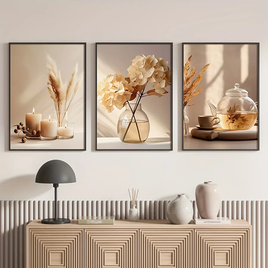 Pintura en lienzo moderna de flores Beige minimalista, galería de paisajes modernos, póster Floral, decoración moderna para el hogar, sala de estar y dormitorio