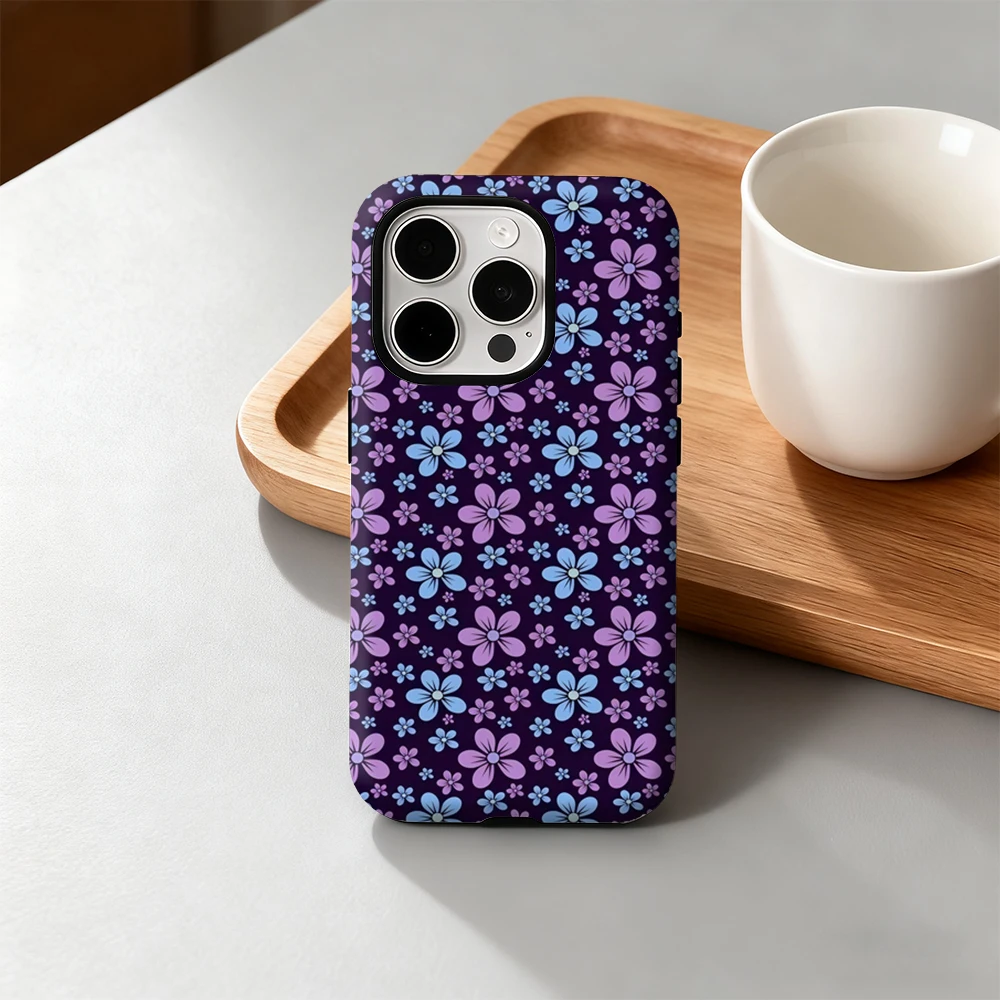 

Blue and Purple Flowers Phone Case for iPhone 17 16 15 14 13 12 11 Pro Max Air Plus Luxury Double-layer Back Cover