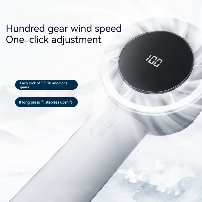 Turbo Handheld Fan LED Display USB-C Rechargeable 3000mAh 7m/s Strong Wind Portable Fan Outdoor Office Travel