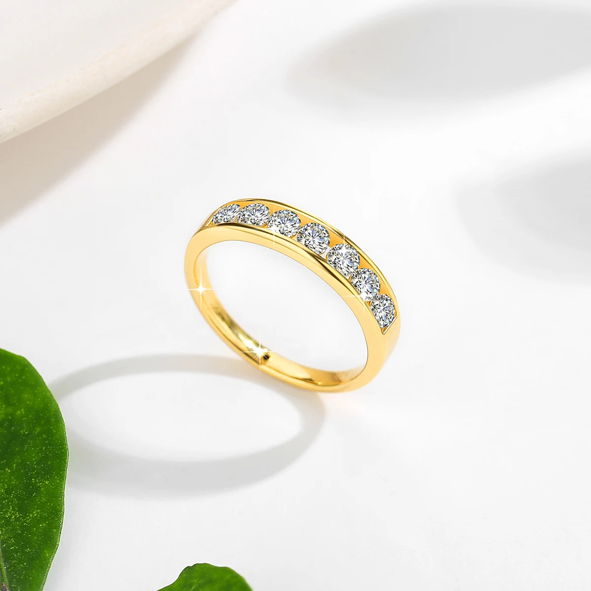 Szjinao 100% Real 14k Gold Wedding Band  For Women 7 Stone Moissanite Diamond  Women AU585 Gold Jewelry Gifts For Ladies Sale