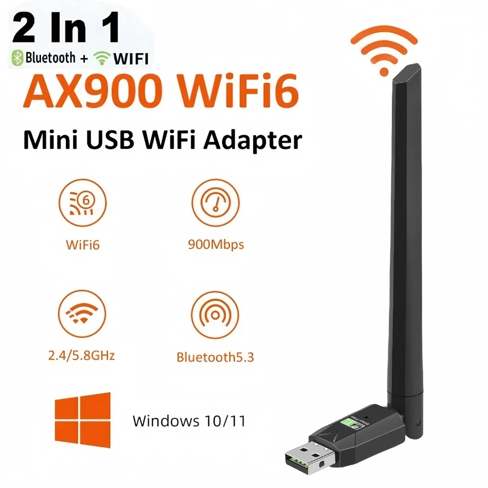 

AX900 USB WiFi 6 Bluetooth 5,3 адаптер 2 в 1 двухдиапазонный ключ 2,4G и 5 ГГц USB Wi-Fi сеть Беспроводная Wlan