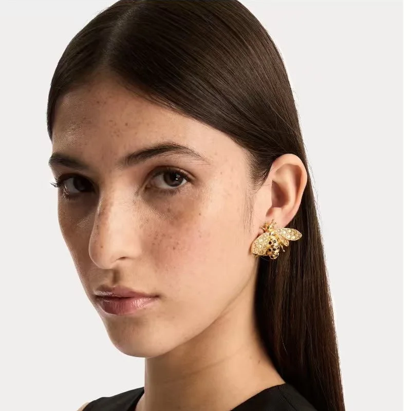 YEEVAA Sparkly Crystal Bee Stud Earrings, Gold Tone Rhinestone Insect Earrings for Women Fashion Jewelry