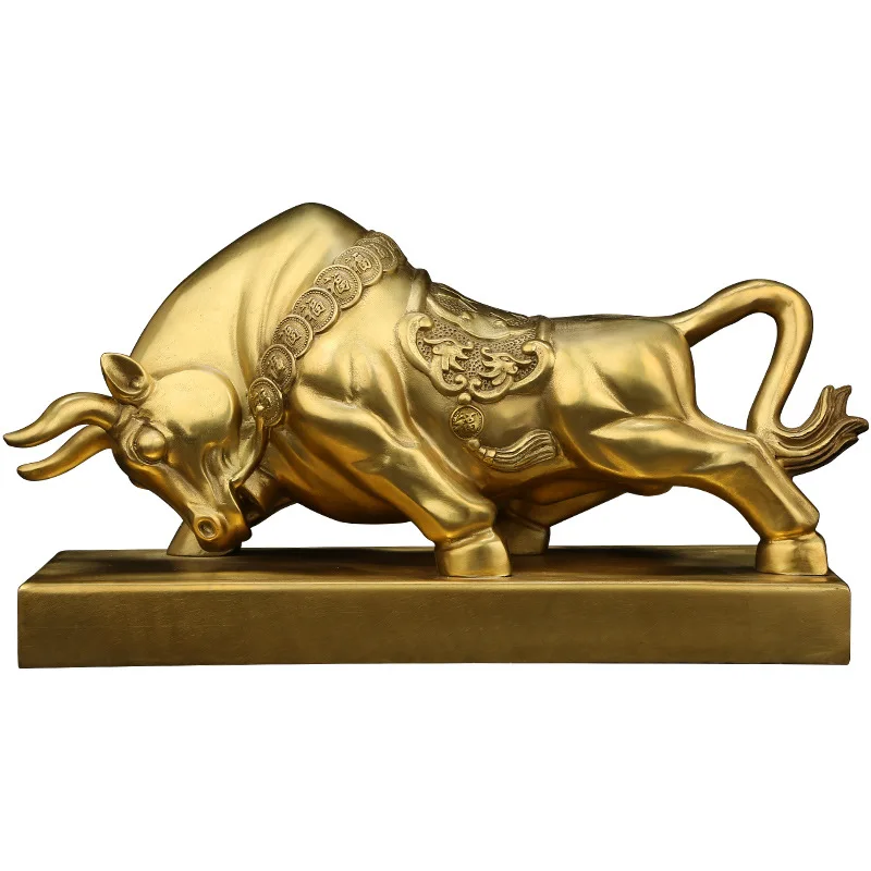 

42 home office equity market -efficacious Talisman Money Drawing GOLD Charging Bull COW bronze ART sculpture