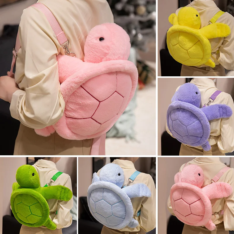 40CM Colorful Turtle Plush Backpack Sea Animal Stuffed Soft Doll Creative Tortoise Backpack Gifts