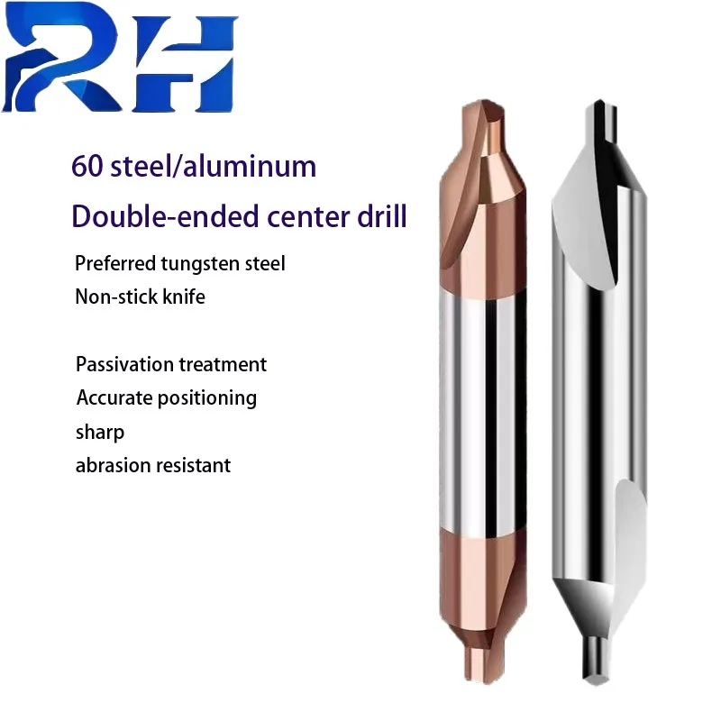 60 درجة التنغستن الصلب برأسين مركز الحفر سبائك الألومنيوم نقطة ثابتة الحفر طلاء زاوية 60 درجة للصلب #4