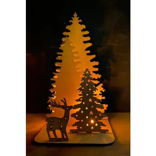 Ng Designed Xmas Decorations Lamp Night Deer and Tree Stage Light Wood (Candle Holder)