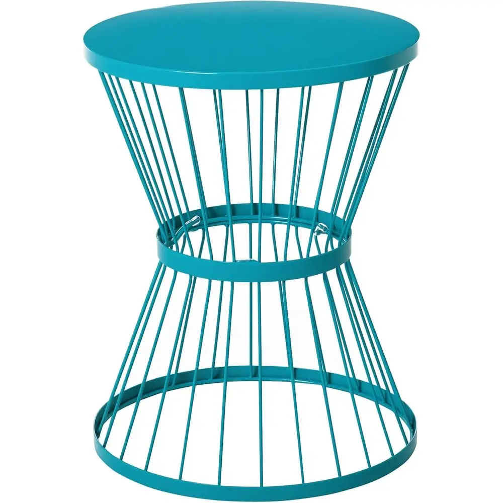 

16 Blue Steel Patio Side Table, Outdoor and Indoor Garden Accent Table with Design