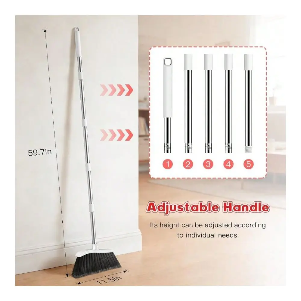 Dustpan Set, 59In Adjustable Long Handle Broom With Dustpan Combo Set Outdoor Angle Broom Sweeping Indoor Dust Pet