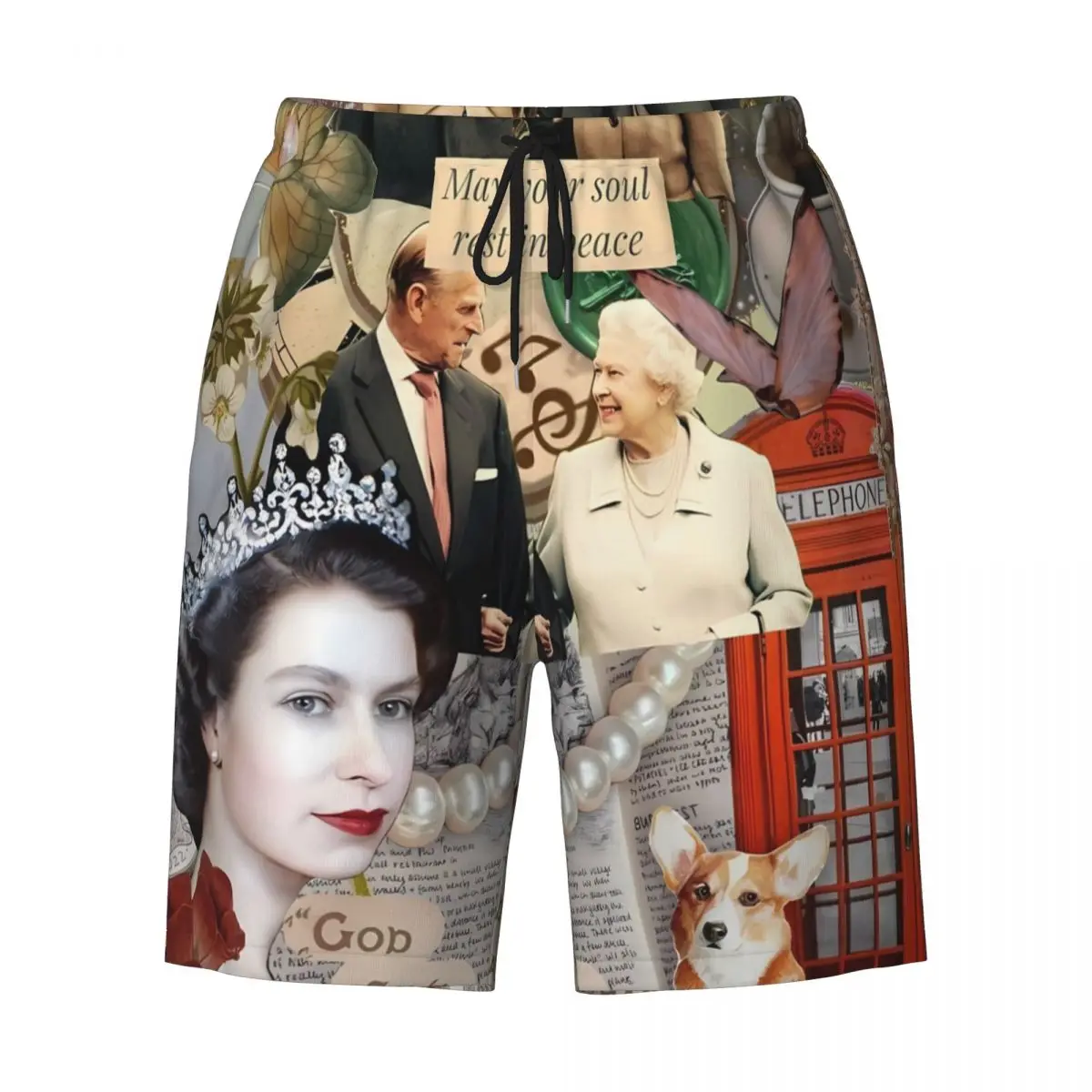 الصيف مجلس السراويل الذكور إليزابيث الثانية الرياضة رومانسية الحب الشاطئ السراويل القصيرة Y2K مضحك سريعة الجافة سراويل للسباحة حجم كبير