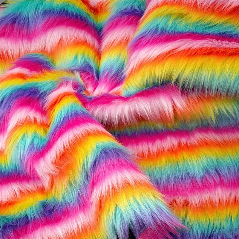 160*100cm High grade  rainbow jacquard plush faux fox fur fabric for winter coat vest Fur collar toy clothing  fur tissu telas