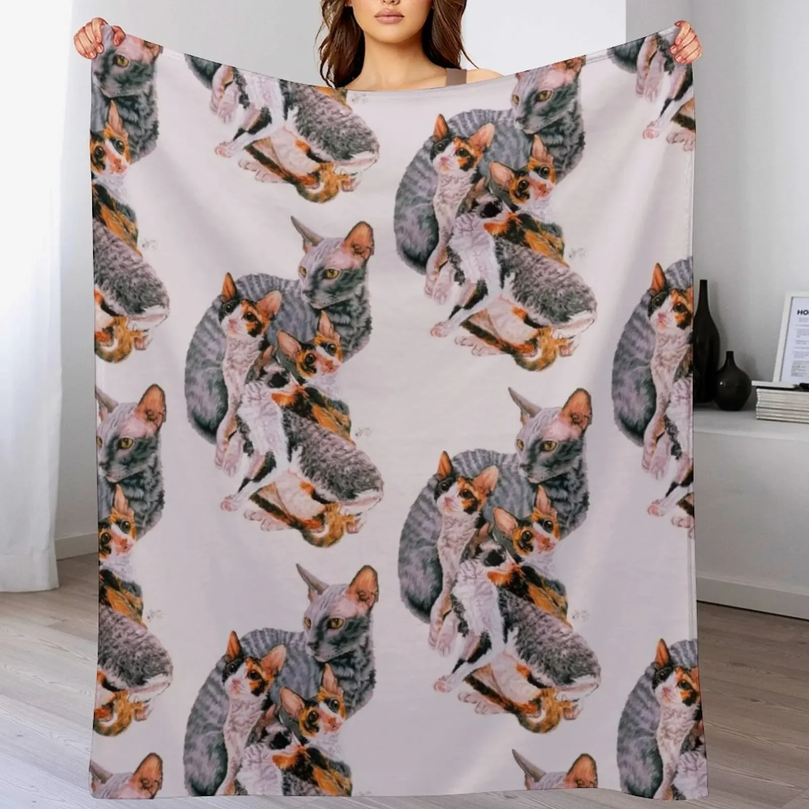 

Cornish Rex Assortment Throw Blanket Cozy Home Blanket Gift for Christmas Holiday