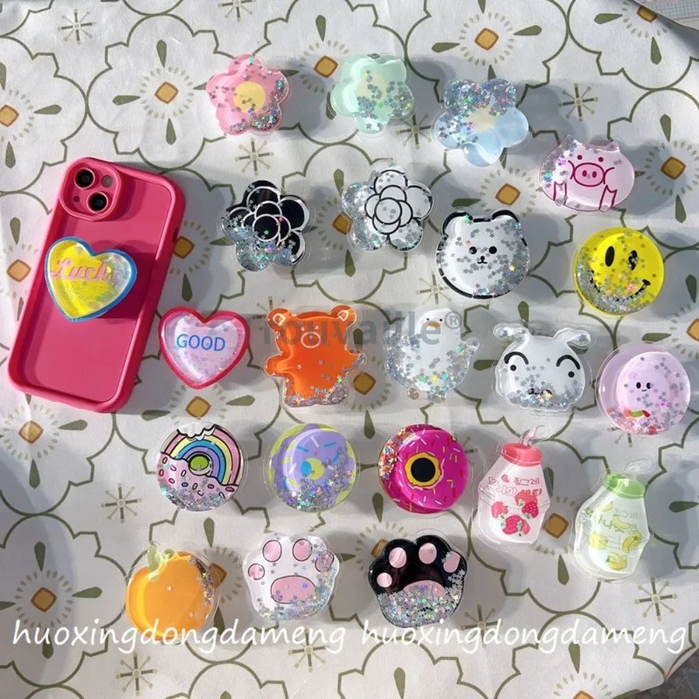 Trouvaille Phone Grip Tok Cellphone Griptok Mobile Grip Stand Holder HandFree Support Cute Korea Soft Quicksands Glitter Inside