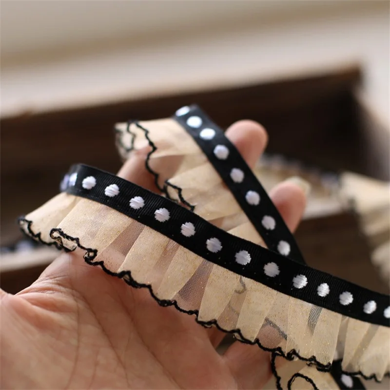 3.5CM Wide Multicolored Pleated Organza Lace Fabric Embroidered Fringed Ribbon Dress Collar Ruffle Trim DIY Apparel Sewing Decor