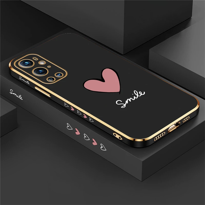 Luksusowe galwaniczne etui Love Heart Soft Case One Plus Oneplus 9 Nord2 8T 8 9 Pro Nord CE2 Lite Side Love Pattern Phone Cover Coque