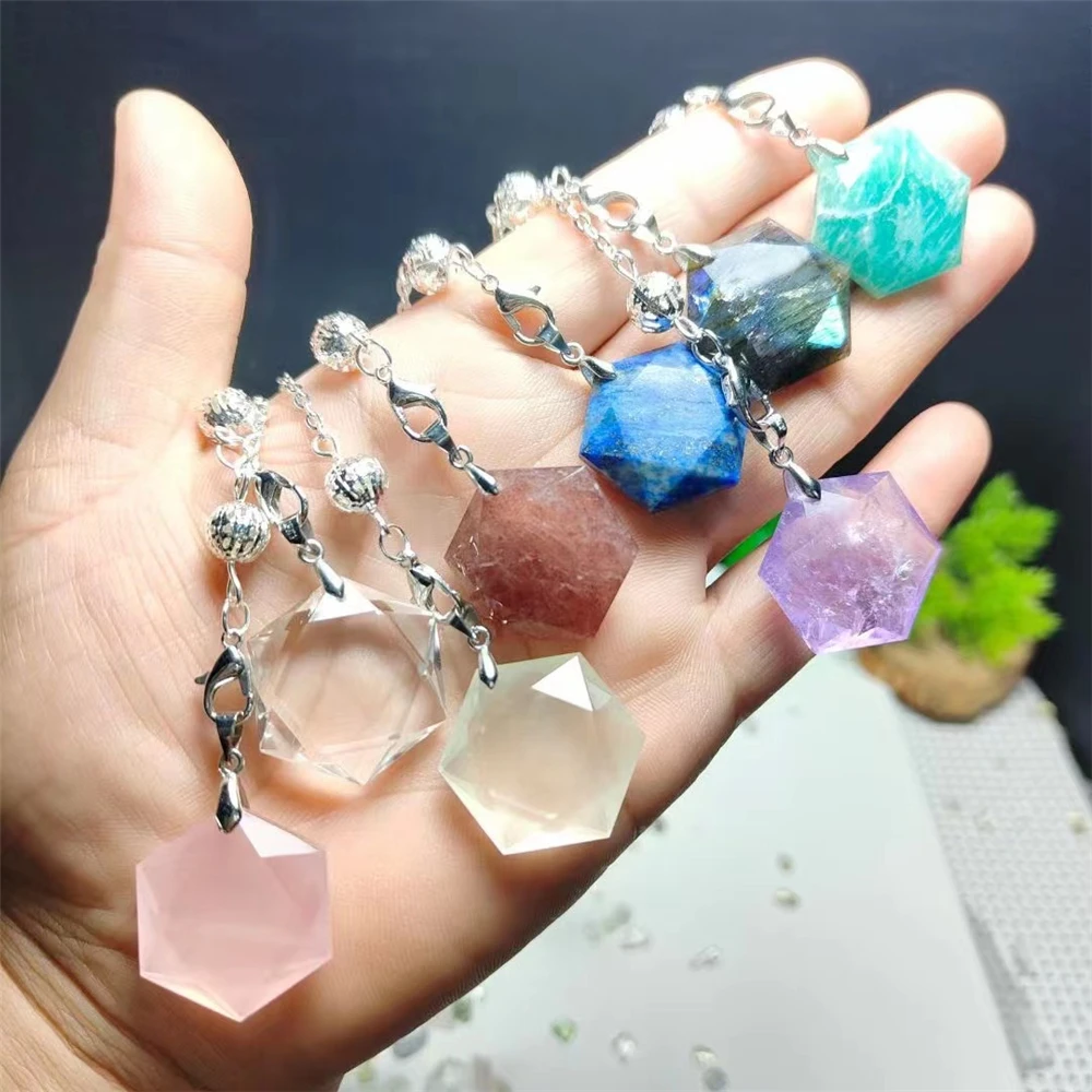 Natural Crystals Stone Six Star Pendant Rose Amethyst Healing Chakra Gemstone Divination Spiritual Meditation Necklace