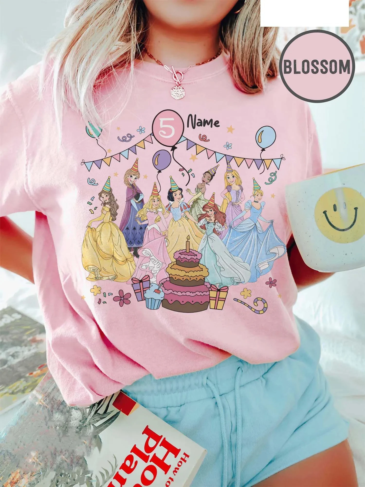 قميص عيد ميلاد أميرات ديزني لعمر 5 سنوات هدية عيد ميلاد تيانا ارييل إل سارة بونزيل بيل، قميص عطلة عائلية من ديزني