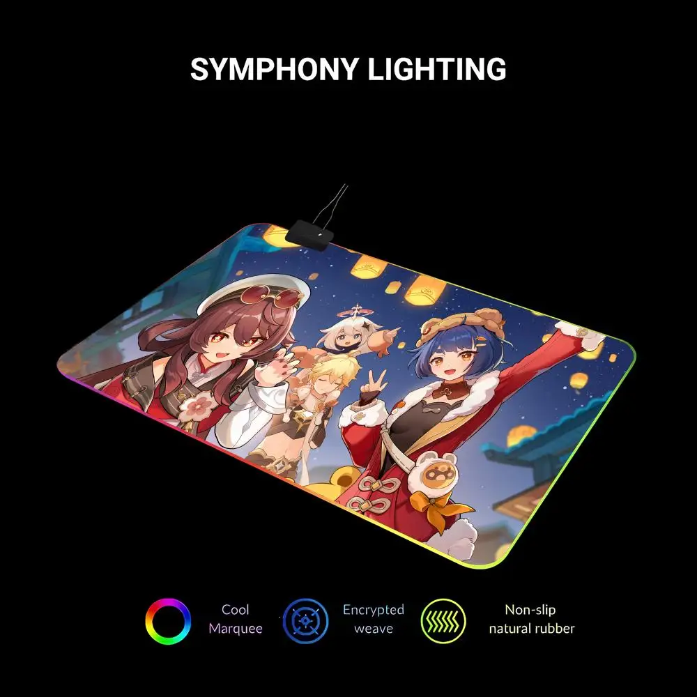 Genshin Muismat Animatie Games Mooie RGB Gaming Muismat HD Gamer Grote LED Licht PC Computer pad Antislip Decor