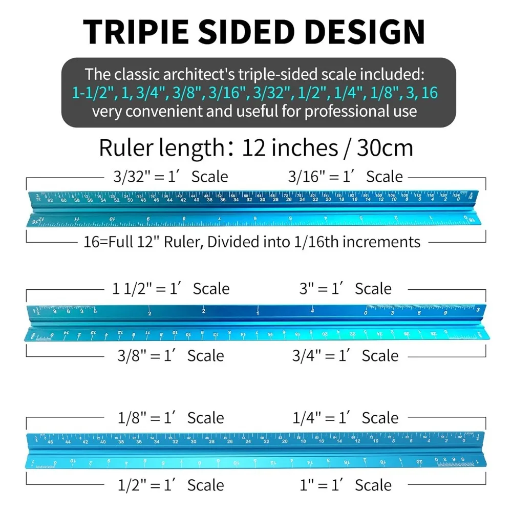 2 архитектурные весы, алюминиевые архитектурные весы, треугольные весы, драфтинг, архитектура, металлическая линейка