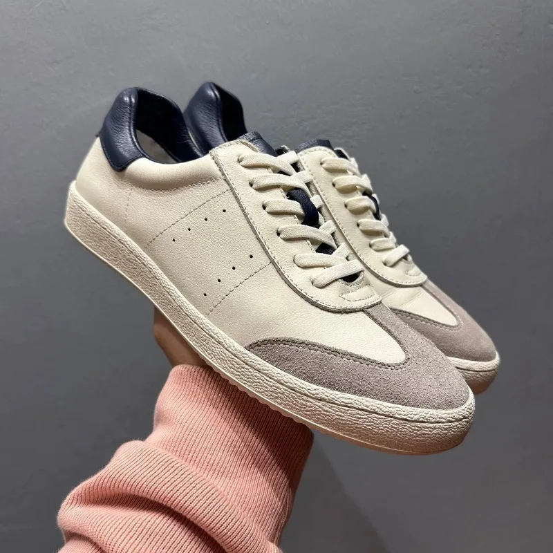 Cow Leather New Trendy Men Flats Trainers Lightweight Soft-sole Genuine Leather Casual Skate Shoes Fashion White Sneakers