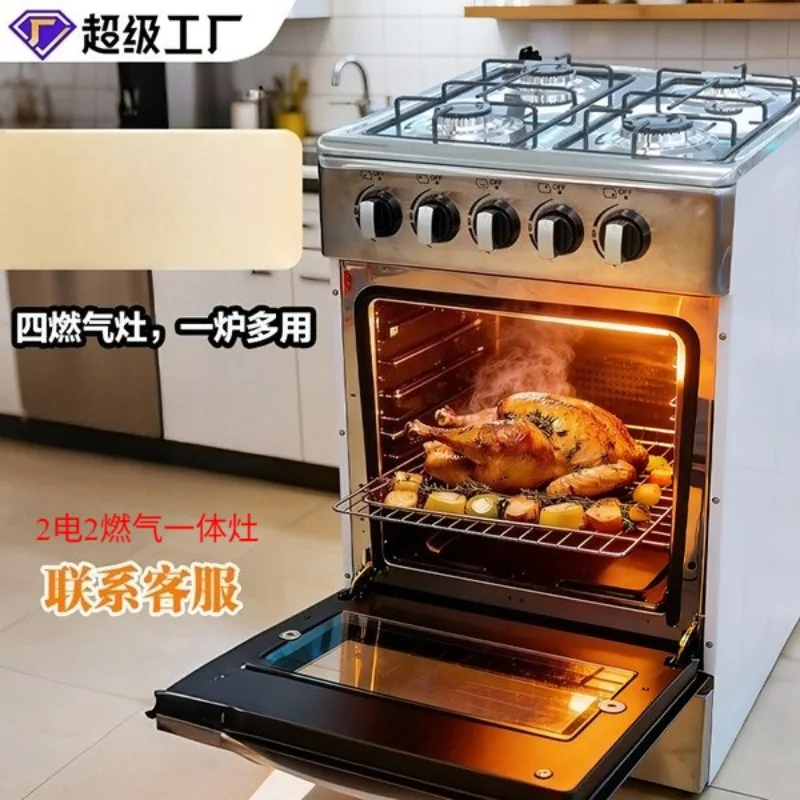 Vertical Kitchen with 4 Gas Stoves, Stainless Steel Oven, Integrated Machine, Gas Stove with 2 Gas and 2 Electricity