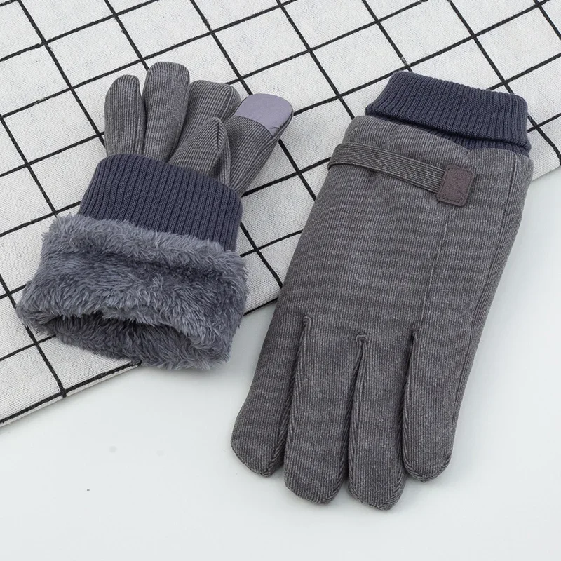 Winter Men Gloves Thickened Keep Warm Windproof Motorcycle Gloves Cloth Velvet Touch Screen Outdoor Driving Male Mittens