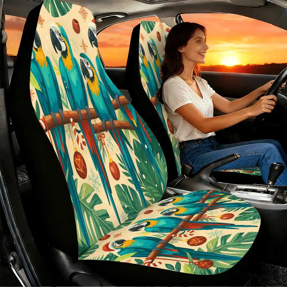 2pcs Festive Parrot Car Seat Covers | High Back Design, Polyester Material, Universal Fit For Cars, SUVs, And Trucks, Ideal For