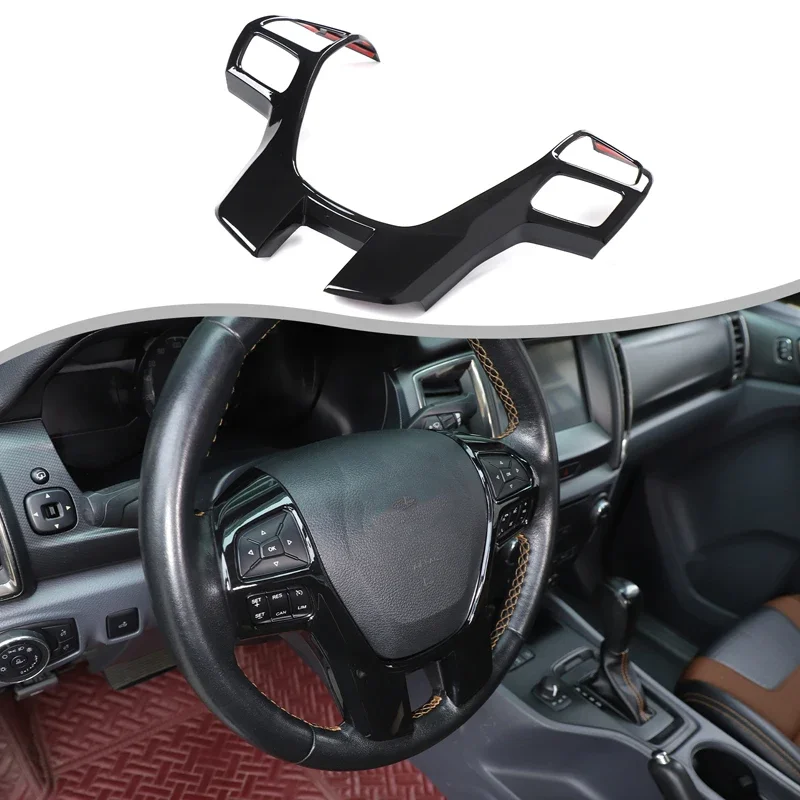 ABS Black For Ford Ranger Everest Endeavour 2015-2021 Car Steering Wheel Decorative Frame Sticker Car Interior Accessories