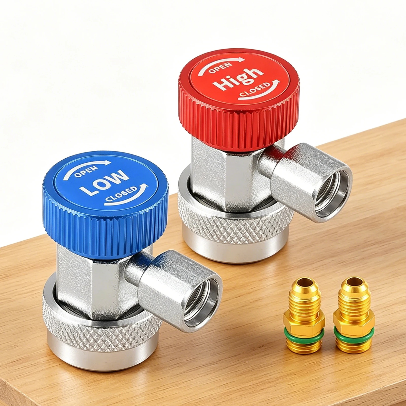 R134a High Low Connector Kit with 1/4 SAE Male Flare Refrigerant Manifold Gauge Connector Set for Car Air Conditioning