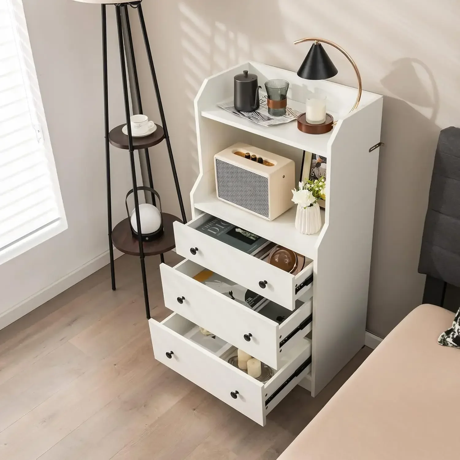 Drawer Dresser with Shelf Modern Storage Organizer with Anti-tilting Design Utility Chest of Drawers