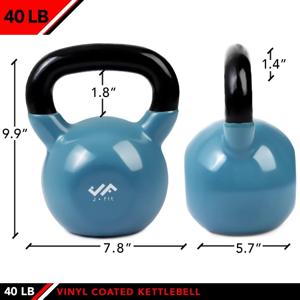 Kettlebell Weights Vinyl Coated Iron - 12 Size Options, 5lbs-50lbs - Coated for Floor and Equipment Protection, Noise Reduction