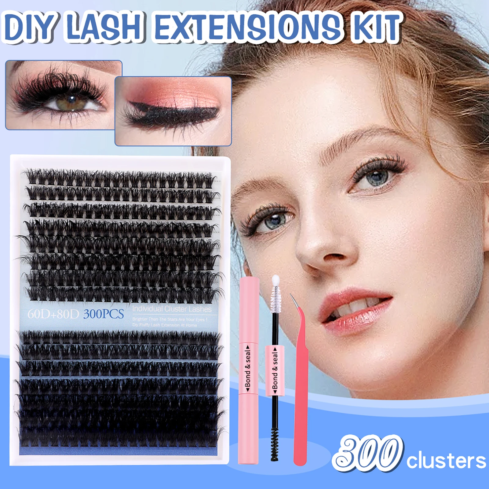 60D 80D Clusters lash kit bond and seal strong lash glue tweezer set fluffy Thick false Eyelashes extenstions natural lashes