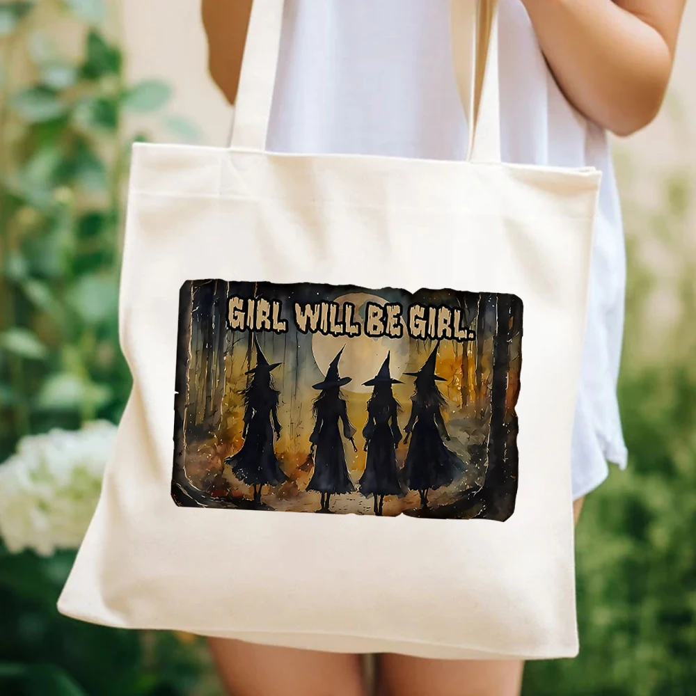 Girls Will Be Girls Witch Women's Handbags Funny Witch Tote Bags Vintage Halloween Women Tote Bags Witchy Vibes Women's Handbags