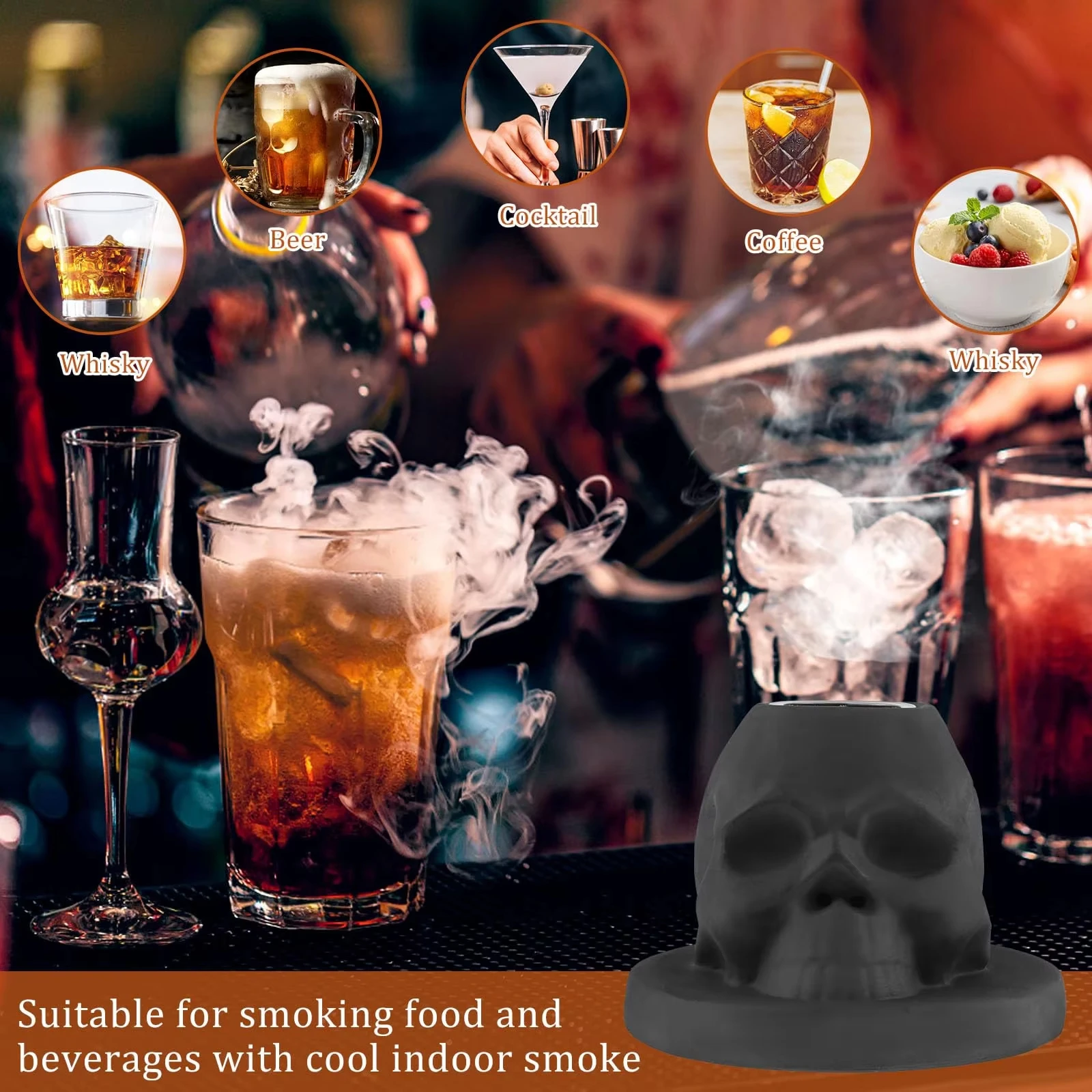 Cocktail Smoker Kit Skull-Shaped Smoke Infuser Ceramics Whiskey Smoker Kit With Wood Chip Tools Bar Cocktail The Best Gift