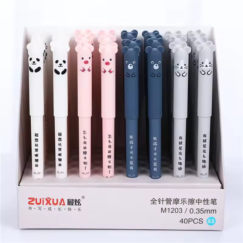 4 Pcs/Set Kawaii Pig Bear Cat Mouse Erasable Gel Pen School Office Supplies Stationery Gift 0.35mm Blue Black Ink - Image 6