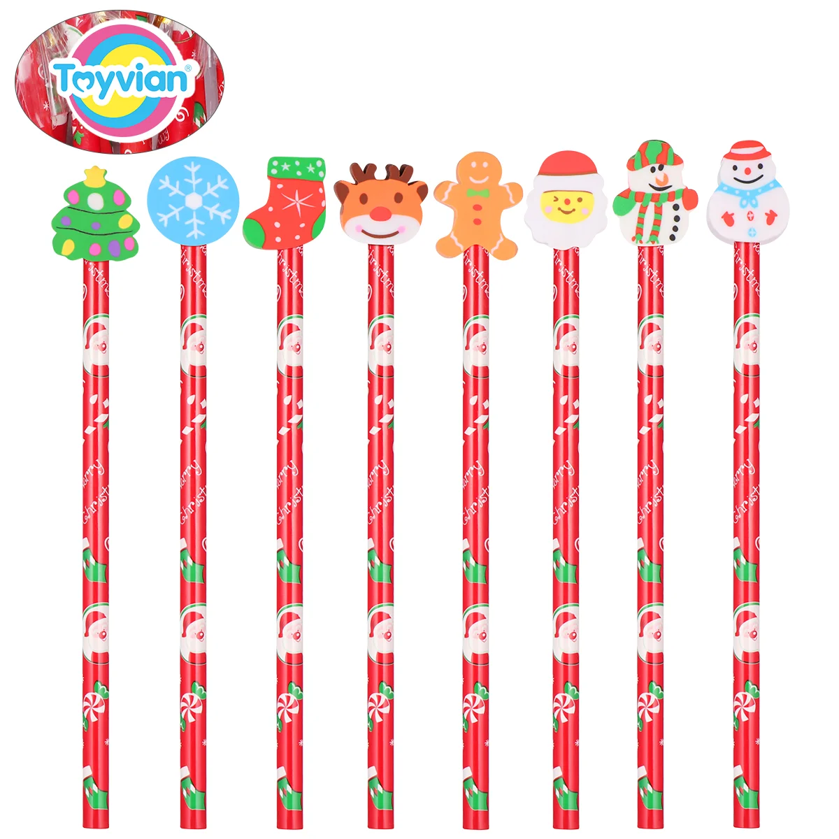 Toyvian 24pcs Christmas Pencil with Eraser Cartoon Stationary Pencils for Kids Students Random Style