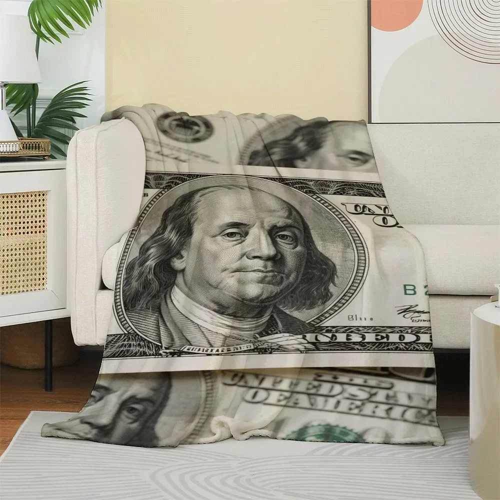 Pattern of the US dollar bill Flannel printed blanket suitable for all seasons suitable for living room office sofa and travel