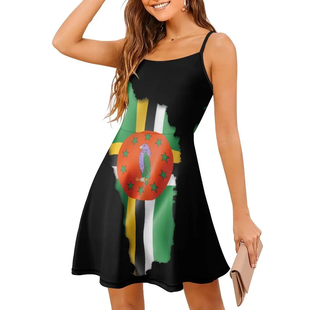 Dominica Flag Country Shape Gift For Dominican Women's Sling Dress Humor Graphic The Dress Graphic Vintage Exotic  Woman's Dress