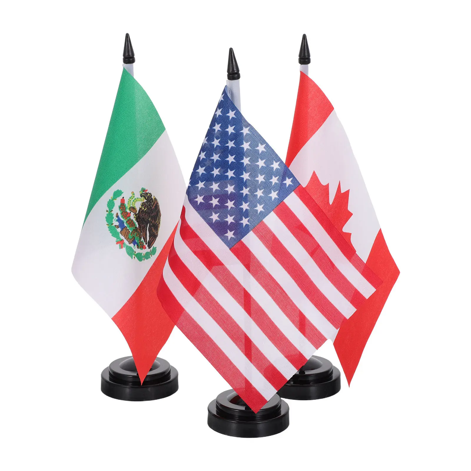 3Pcs Small Desktop Flags Usa Canada Mexico Friendship Design Table Flag with Metal Base for Office Table Decoration Conference