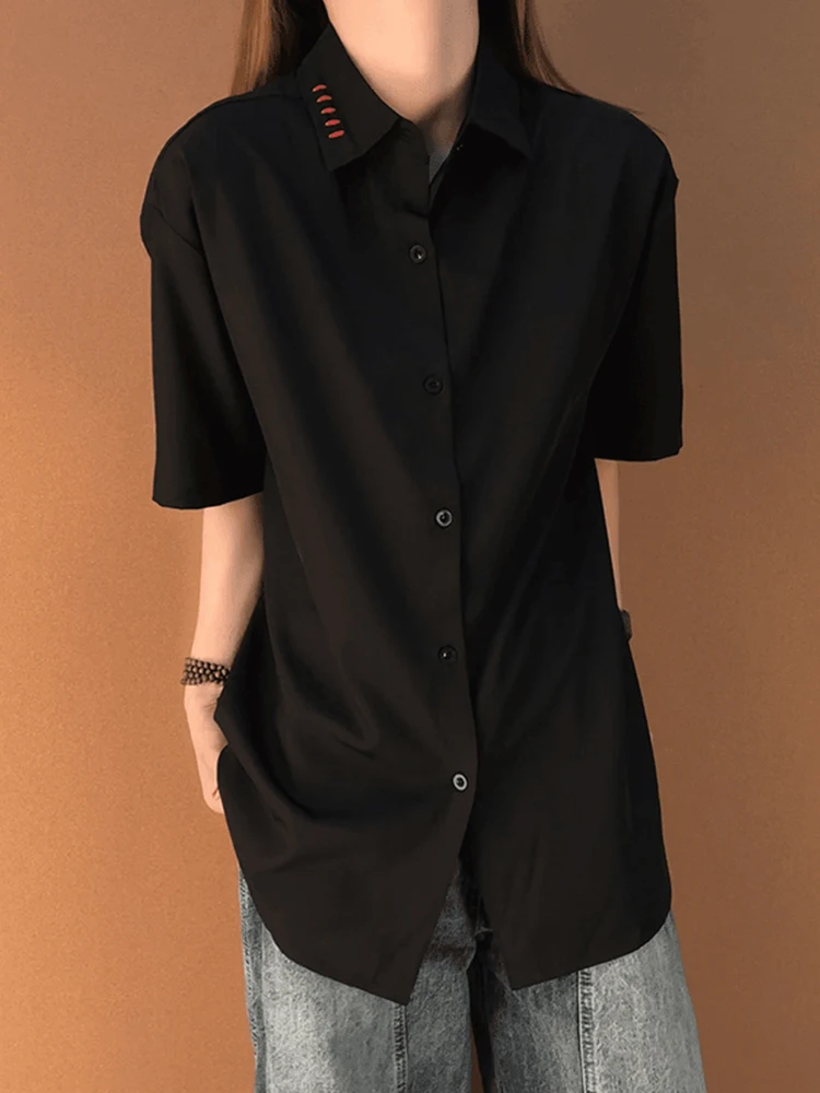 

Embroidered Black Short Sleeve Men's Shirt Ice Silk Cool Design Summer High-End Feelings Standard Fit Casual Style Button up ...